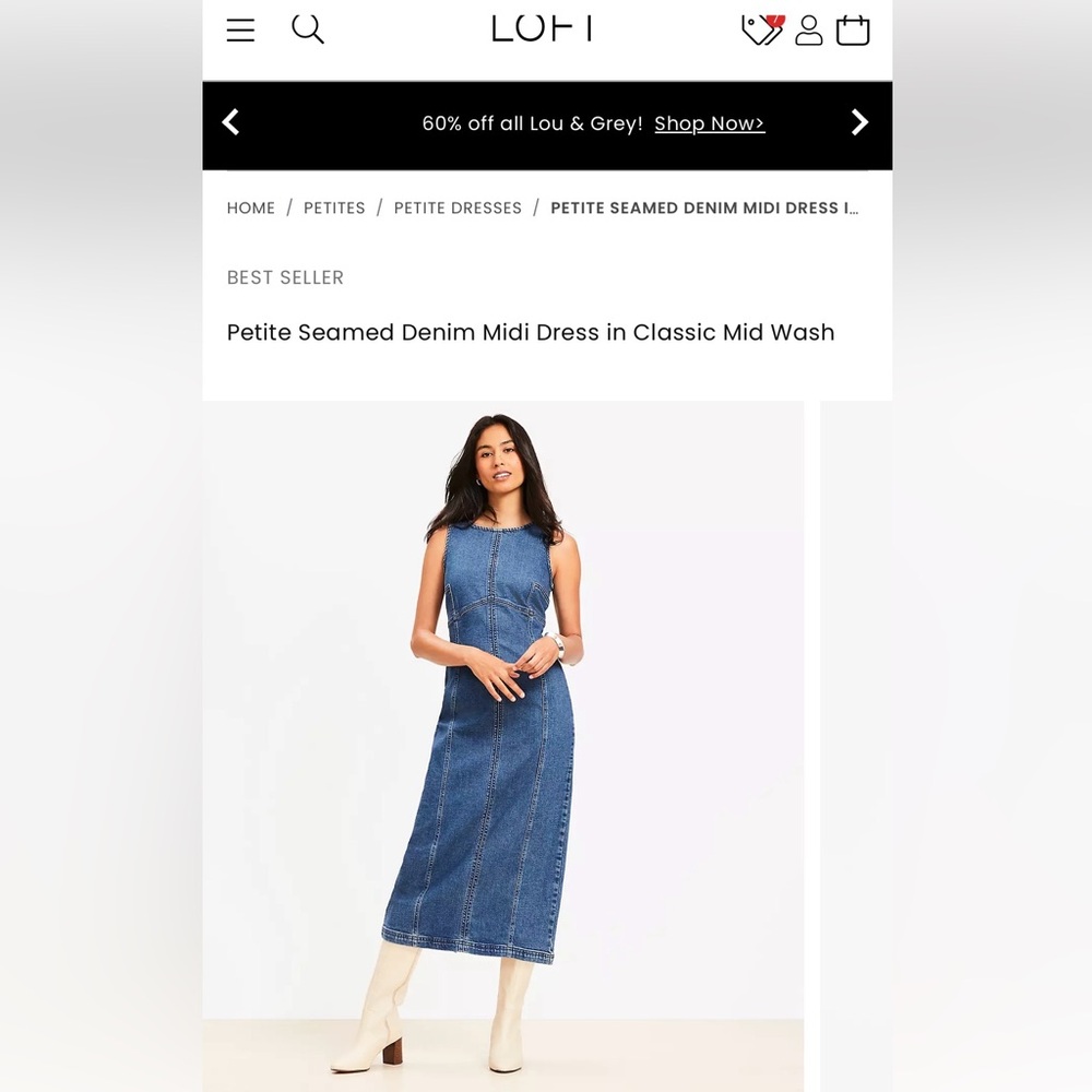 LOFT Petite Seamed Denim Midi Dress in Classic Mid Wash